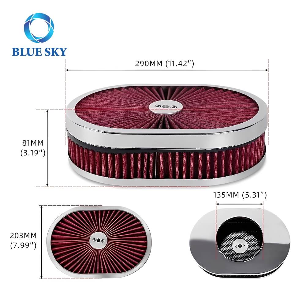 Size of High Performance Customized 12x2 Oval Air Filter Kit for 5-18 Carb Neck de alto rendimiento para cuello de 5-18 carbohidratos Tamaño del kit de filtro de aire ovalado 12x2 personalizado de alto rendimiento para cuello de 5-18 carbohidratos