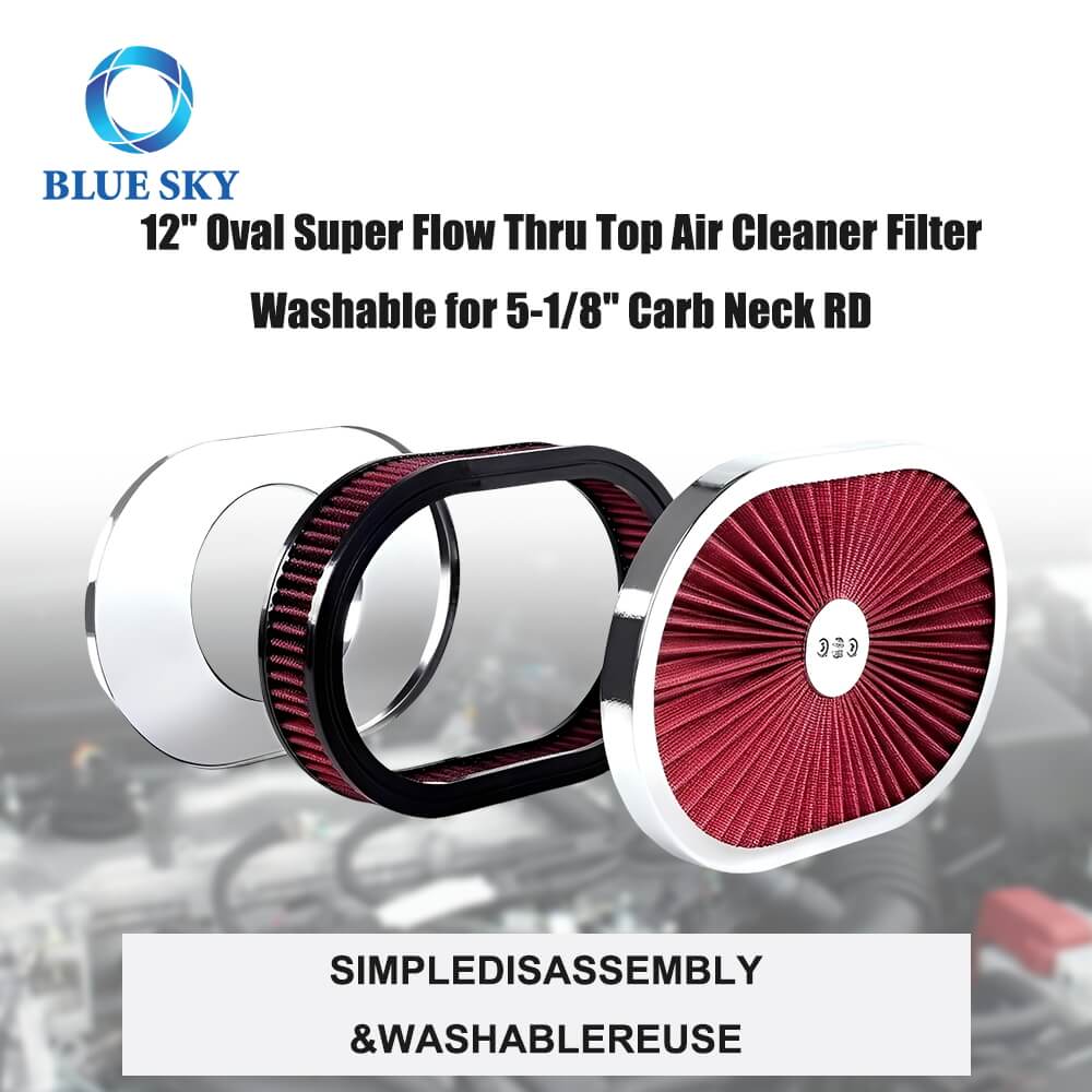 High Performance Customized 12x2 Oval Air Filter Kit for 5-18 Carb Neck Kit de filtro de aire ovalado 12x2 personalizado de alto rendimiento para cuello de 5-18 carbohidratos