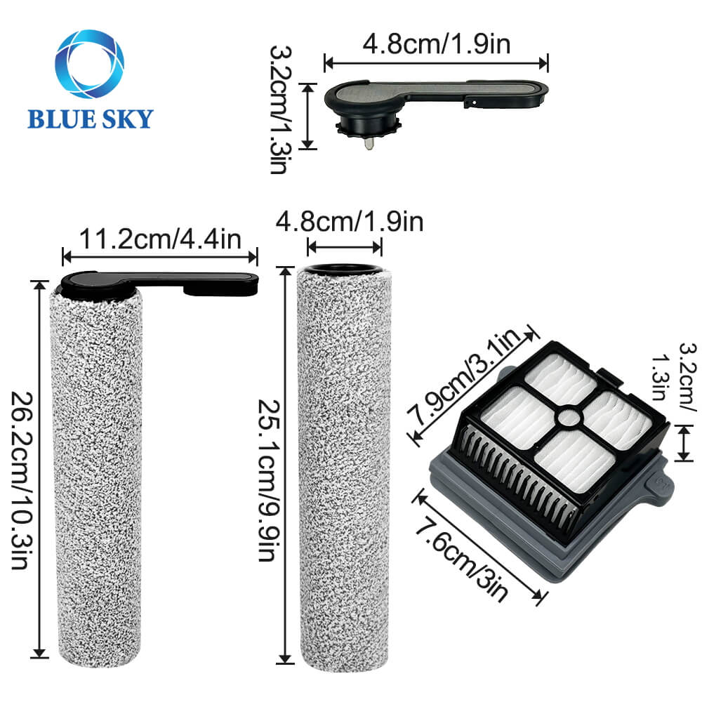 Size of Replacement Brush Roller and Filter Set Compatible with Tineco S7 Pro Floor Washer Tamaño del juego de filtro y rodillo de cepillo de repuesto compatible con la lavadora de pisos Tineco S7 Pro