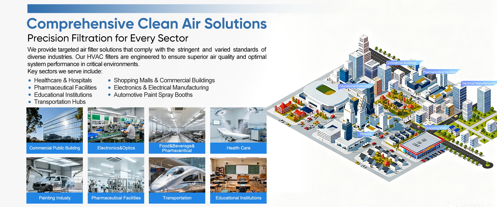 Blue Sky Filter Comprehensive Clean Air Solutions - Precision Filtration for Every Sector Blue Sky Filter Soluciones integrales de aire limpio - Filtración de precisión para todos los sectores