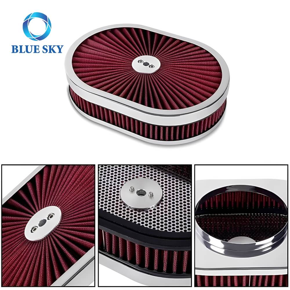 Details of High Performance Customized 12x2 Oval Air Filter Kit for 5-18 Carb Neck Detalles del kit de filtro de aire ovalado 12x2 personalizado