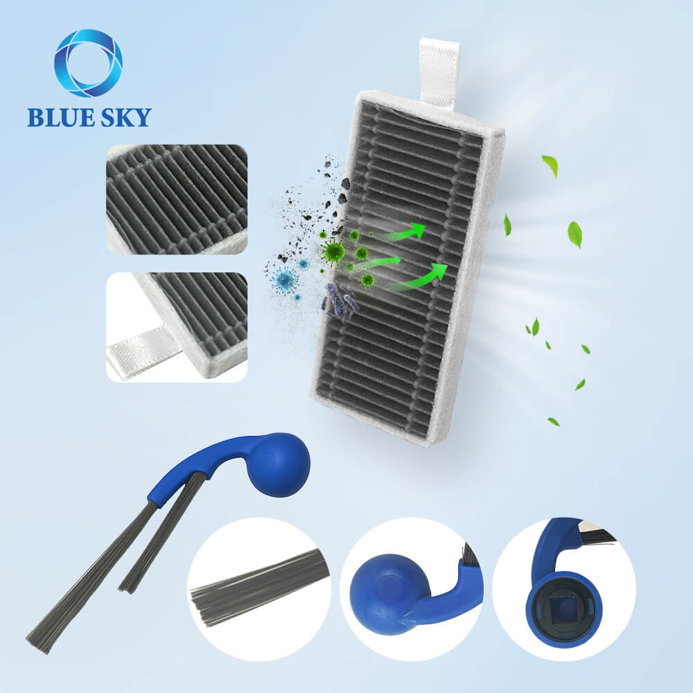 Details of Side Brush and Filter for Ecovacs Deebot T80 Omni T80 Robotic Vacuum Cleaner Detalles del cepillo lateral y el filtro para la aspiradora robótica Ecovacs Deebot T80 Omni T80