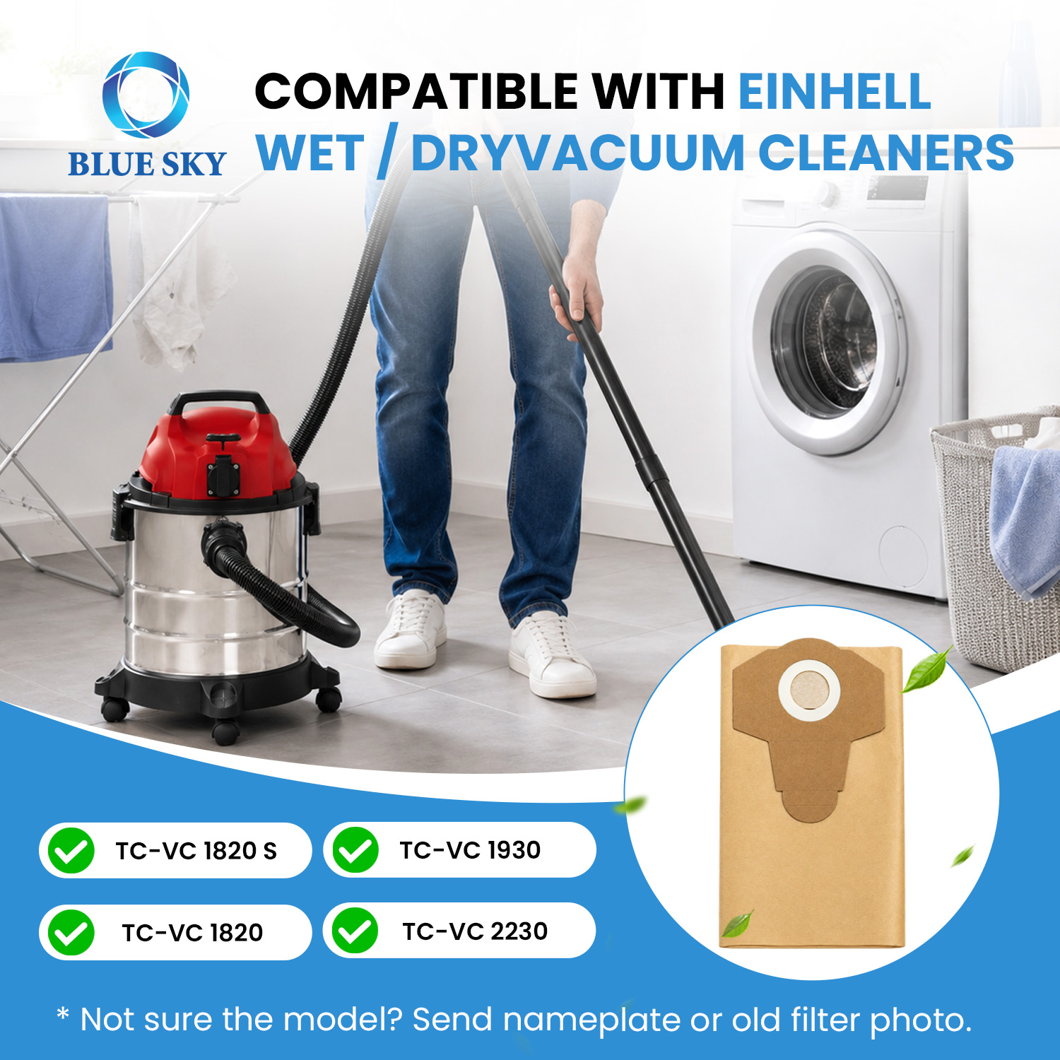 Bolsas de filtro de polvo de papel de repuesto de 15/20L aptas para aspiradoras Einhells BT-VC 1250 S e INOX 1250/1 personalizadas disponibles