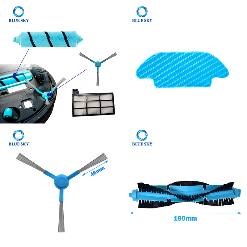 Repuestos de almohadilla de fregona con filtro de Cepillo Lateral de cepillo principal para aspiradoras Robot Conga 4090