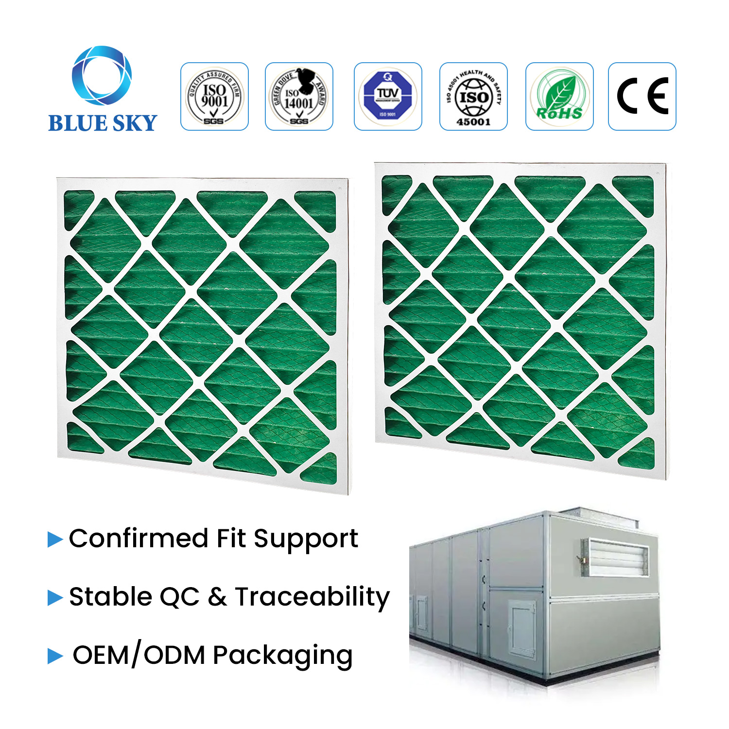 Pulgada plisada del filtro de aire del panel G4 24x24x2 para el sistema de ventilación HVAC 