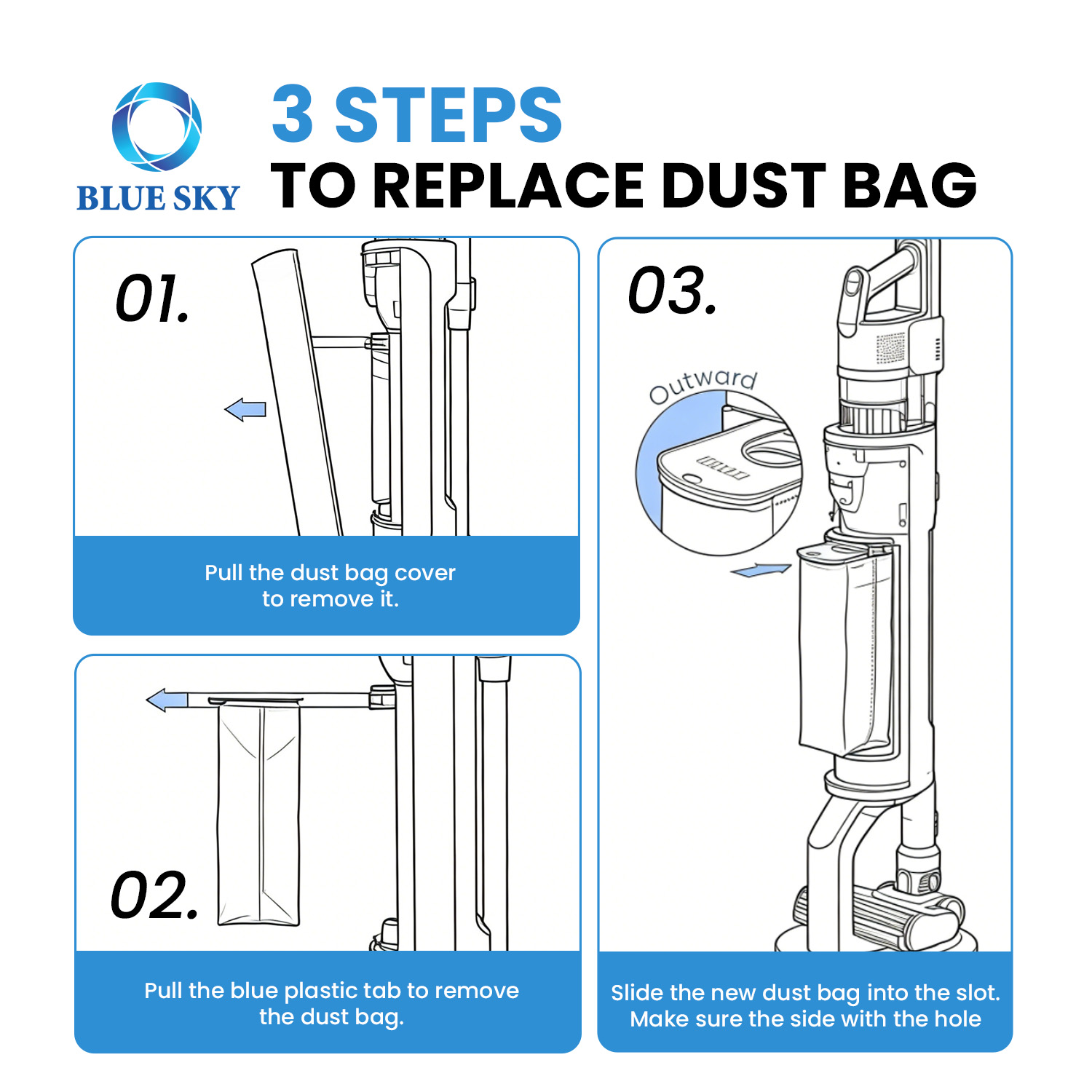 Bolsa para polvo de repuesto apta para estación de limpieza de aspiradora con varilla inalámbrica, bolsa para polvo desechable de alta eficiencia