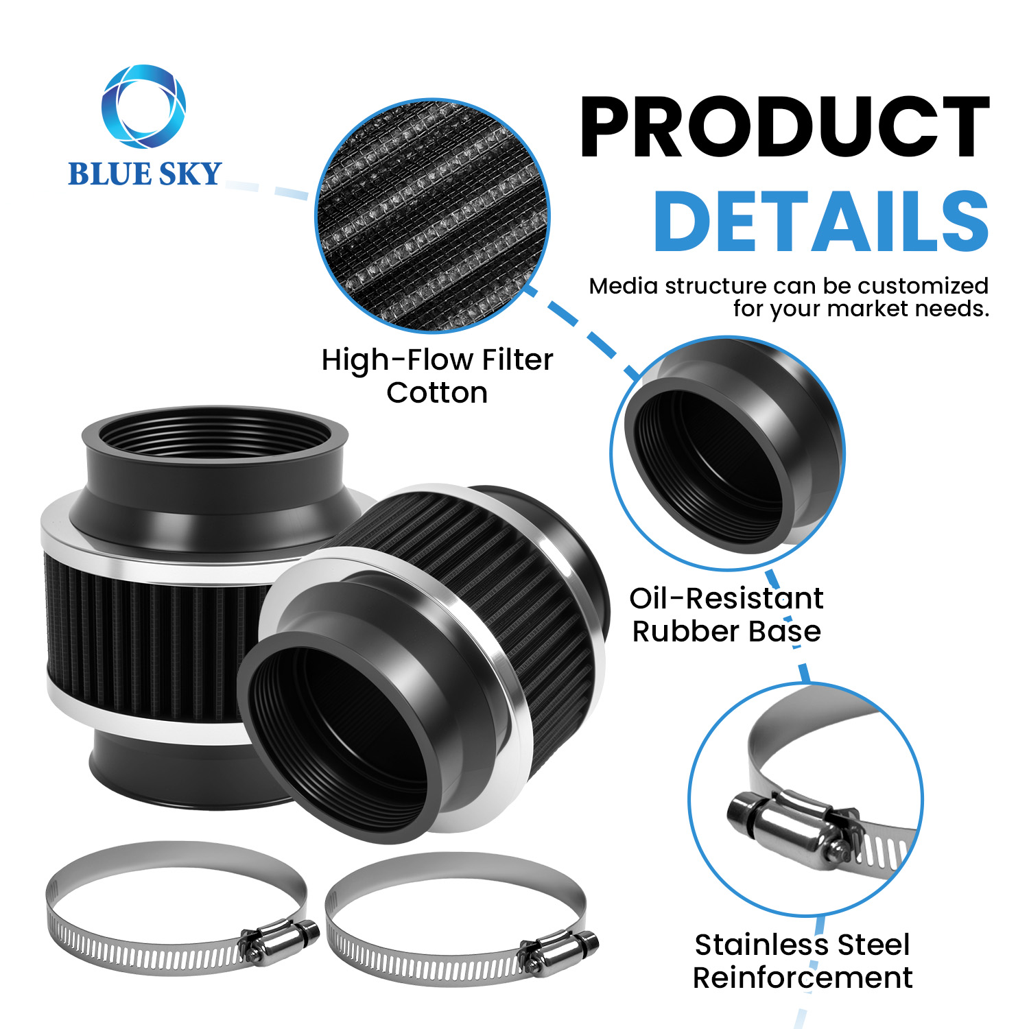 Filtro de válvula de derivación de entrada de aire frío de 2,75 pulgadas y 70 mm - Piezas universales de motor de alto flujo personalizadas disponibles