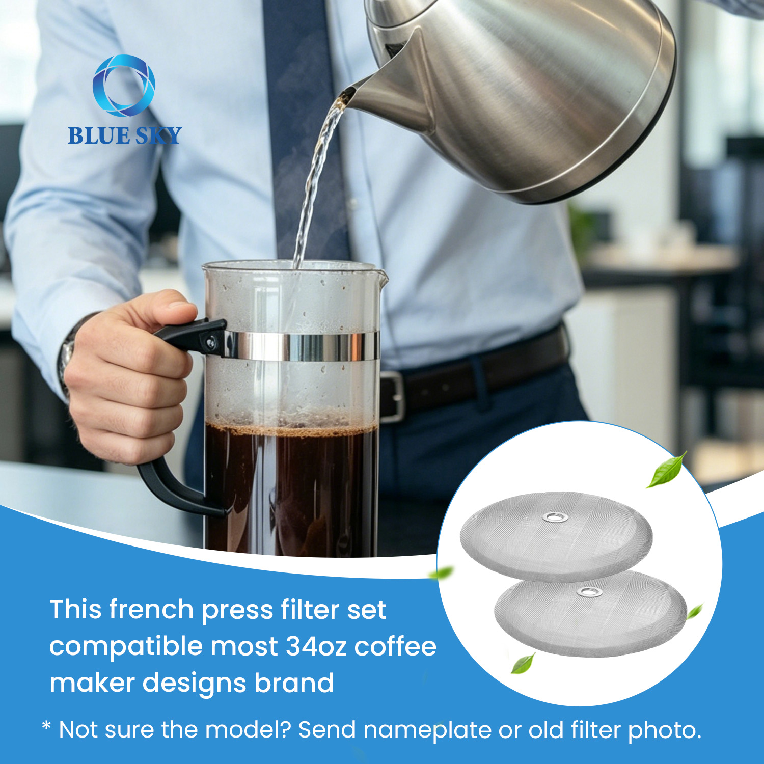 Pantalla de filtro de repuesto de prensa francesa de acero inoxidable de 4 pulgadas para cafetera de 1000ml, 34oz y 8 tazas