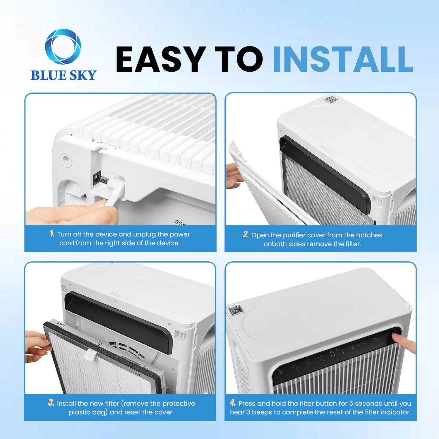 Reemplazo de filtro de carbón activado HEPA 2 en 1 compatible con purificador de aire KNKA APH4000