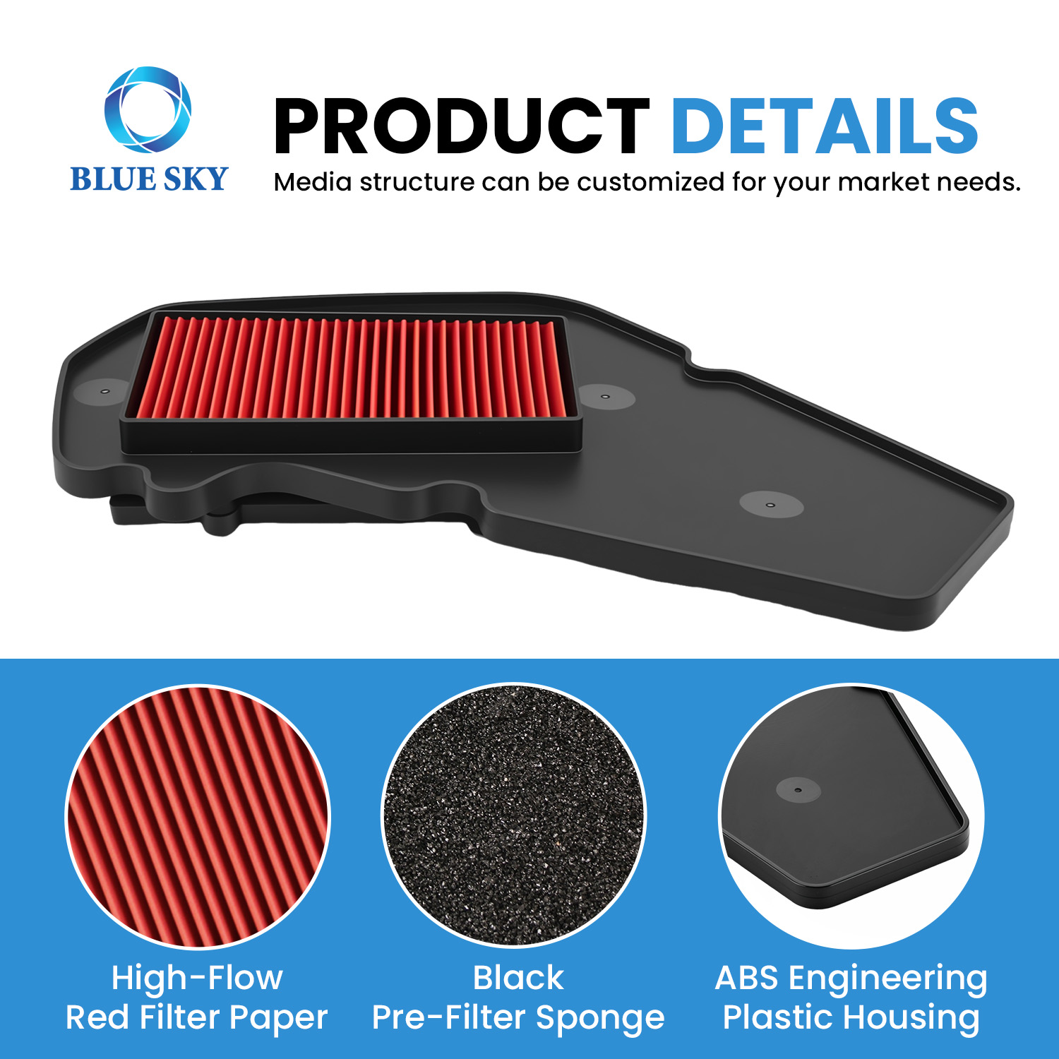 Elemento de filtro de aire para motocicleta, repuesto apto para limpiador de aire de admisión Yamahas BWS 125, lavable de alto flujo, OEM personalizado disponible