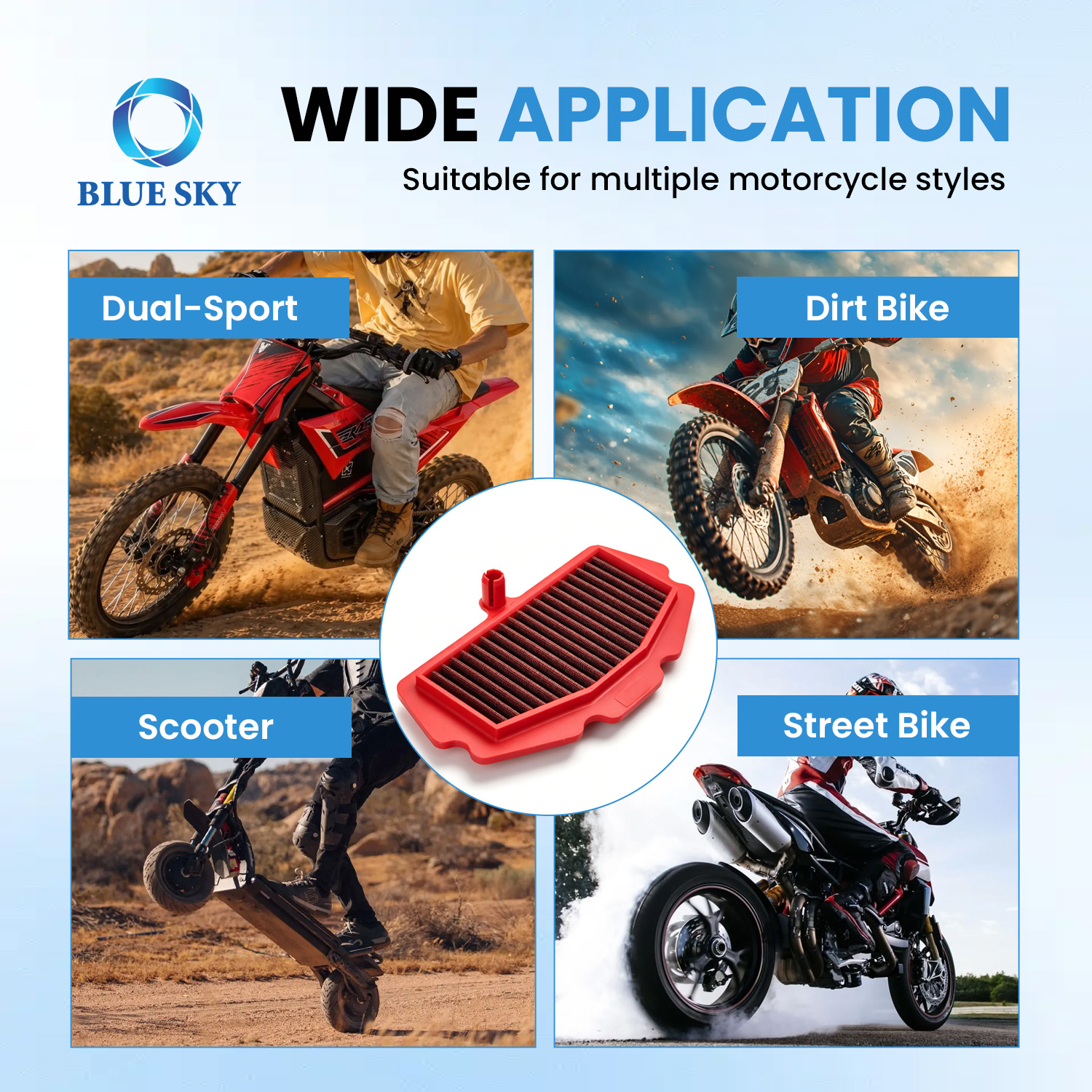 Ajuste del filtro de aire para motocicleta para el sistema de admisión del motor Kawasakis Ninja 400 Z400 EX400, OEM ODM disponible
