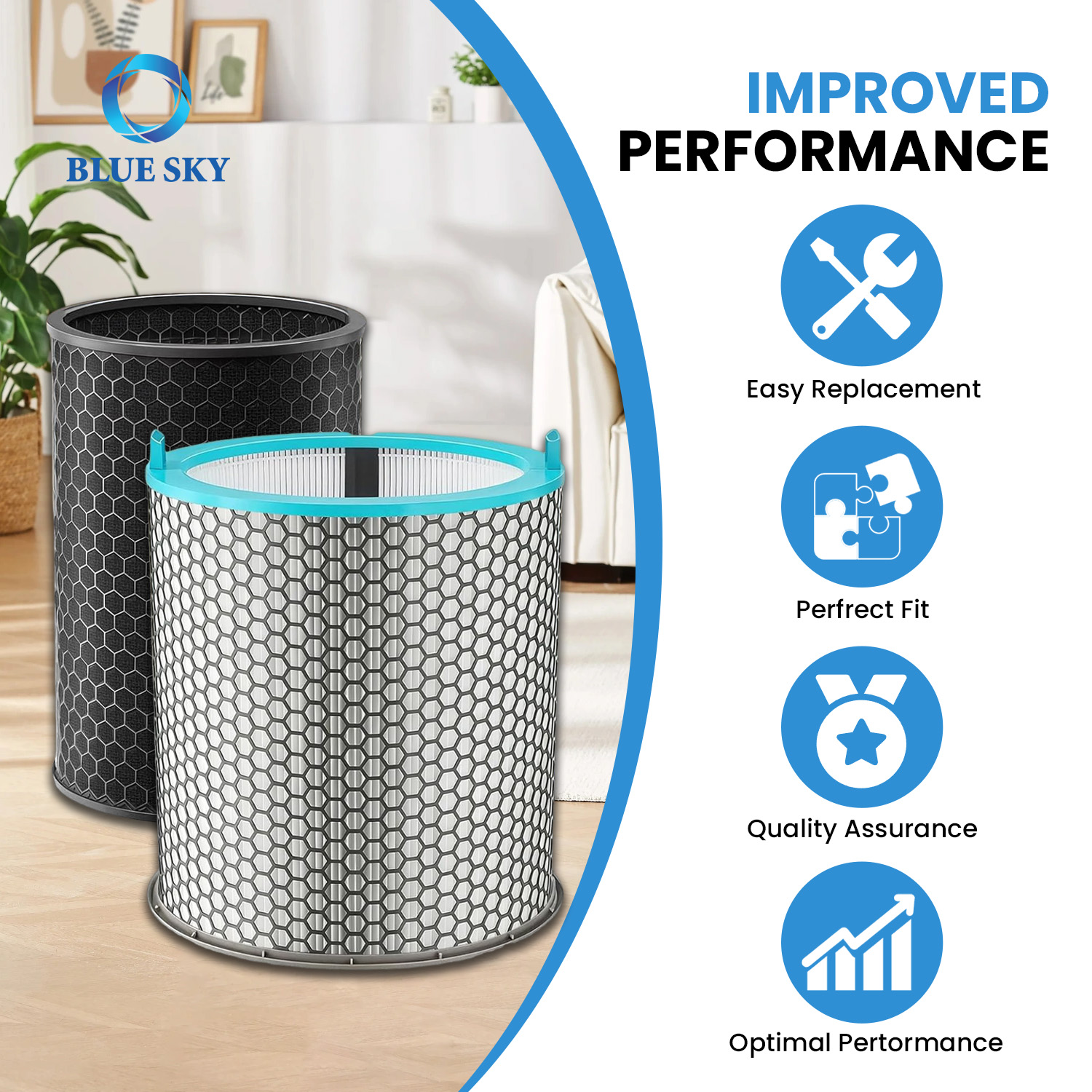 Filtro de carbón HEPA de repuesto para purificador de aire HJ10 HushJet: filtro purificador de aire 3 en 1 de alta eficiencia