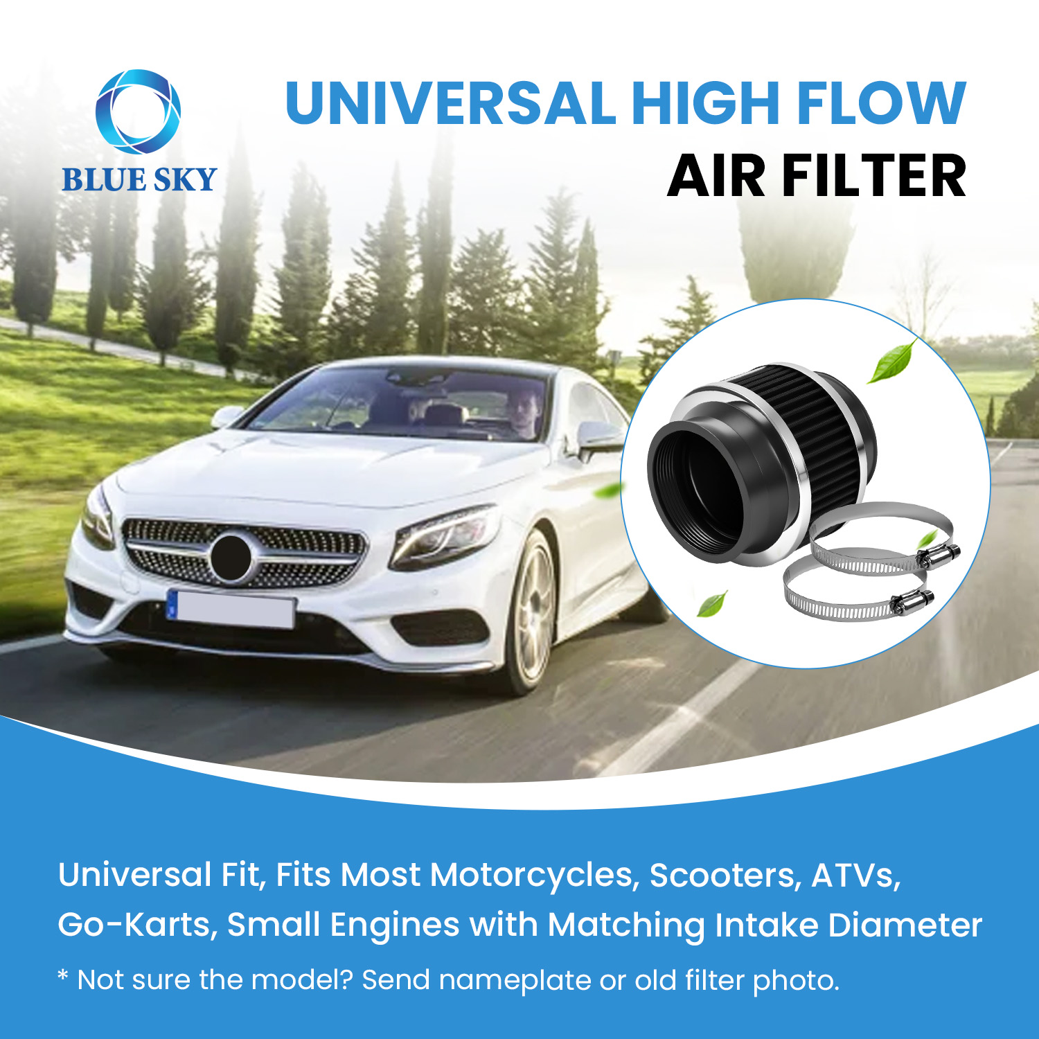 Filtro de válvula de derivación de entrada de aire frío de 2,75 pulgadas y 70 mm - Piezas universales de motor de alto flujo personalizadas disponibles
