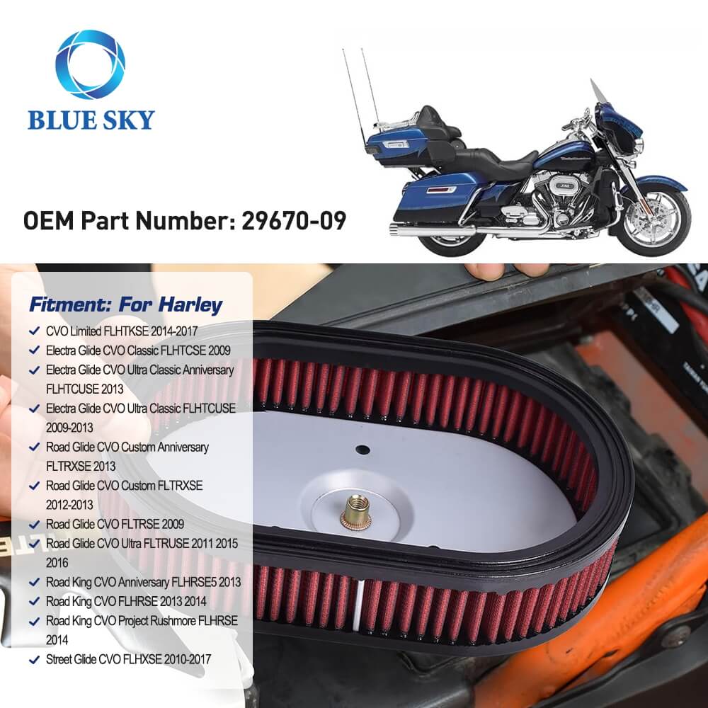 Filtro de aire de alto rendimiento HD-0910 / 29670-09 Reemplazo para Harley Davidson Road King CVO y Dyna Low Rider (2009-2017)
