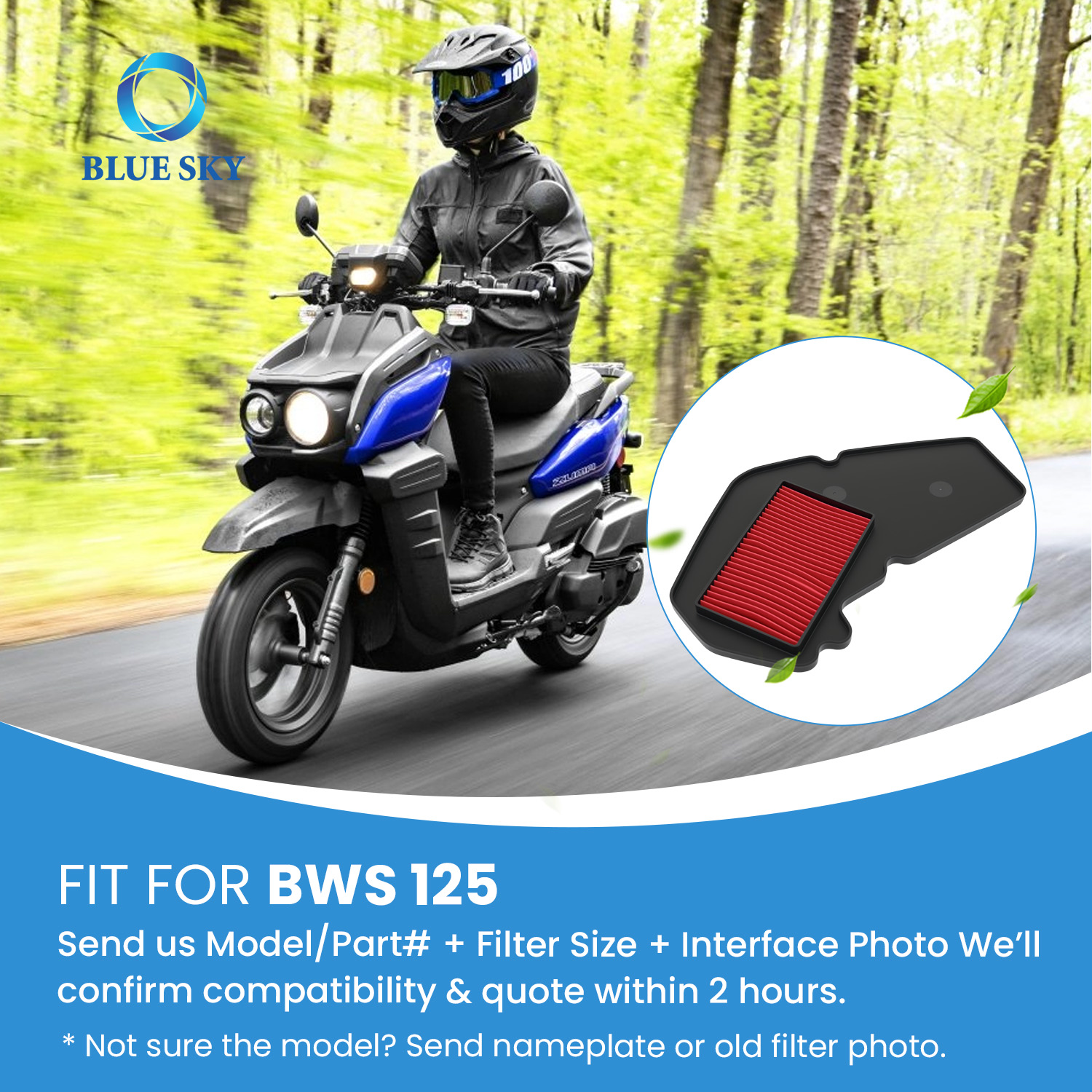 Elemento de filtro de aire para motocicleta, repuesto apto para limpiador de aire de admisión Yamahas BWS 125, lavable de alto flujo, OEM personalizado disponible