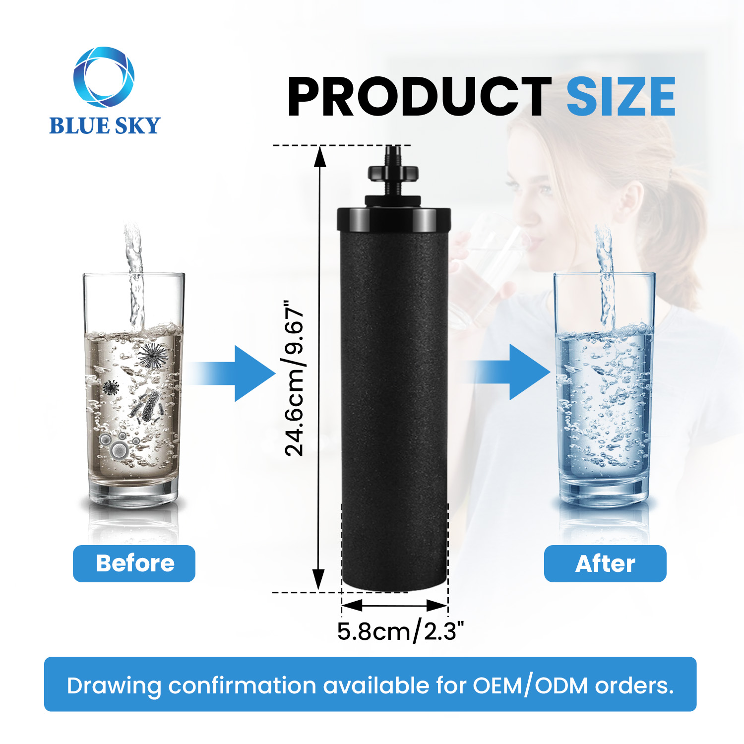 Filtro de agua de carbón activado BB9-2 Compatible con el elemento filtrante de repuesto del sistema de filtración por gravedad Berkeys