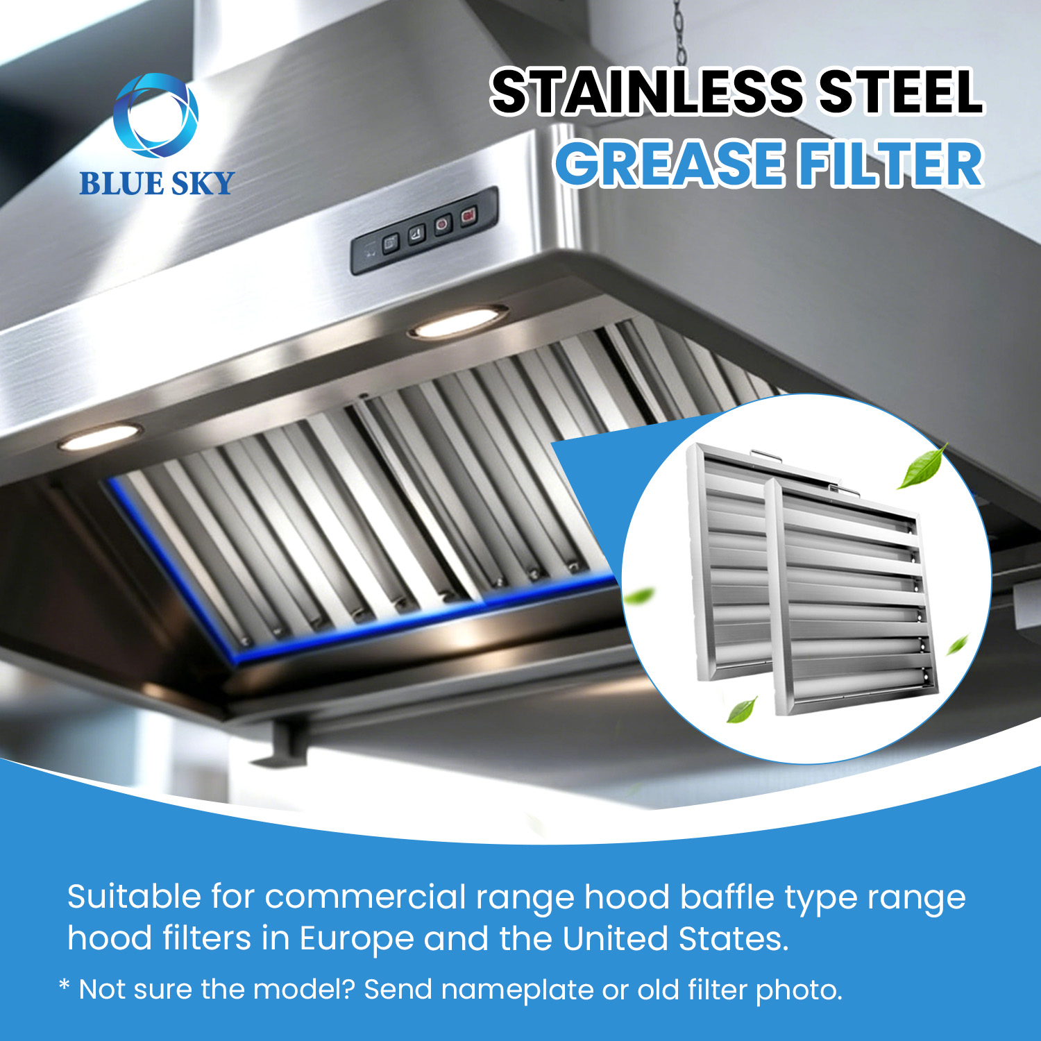 Filtro de grasa para campana de cocina comercial de 19,5 x 19,5 pulgadas - Filtro de campana de escape de acero inoxidable 201 personalizado disponible