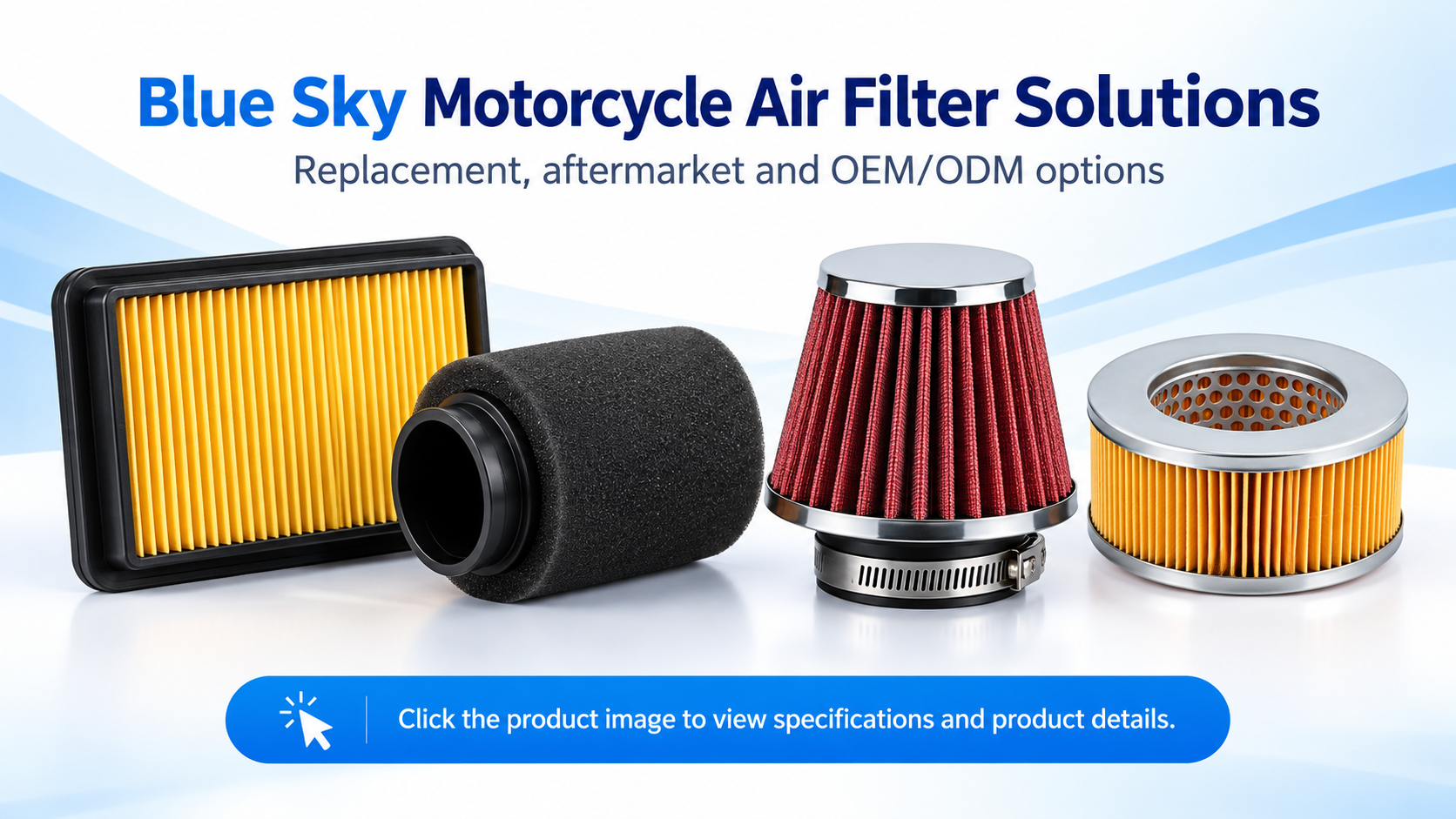 Filtro de aire para motocicleta Blue Sky para reemplazo y aplicaciones OEM