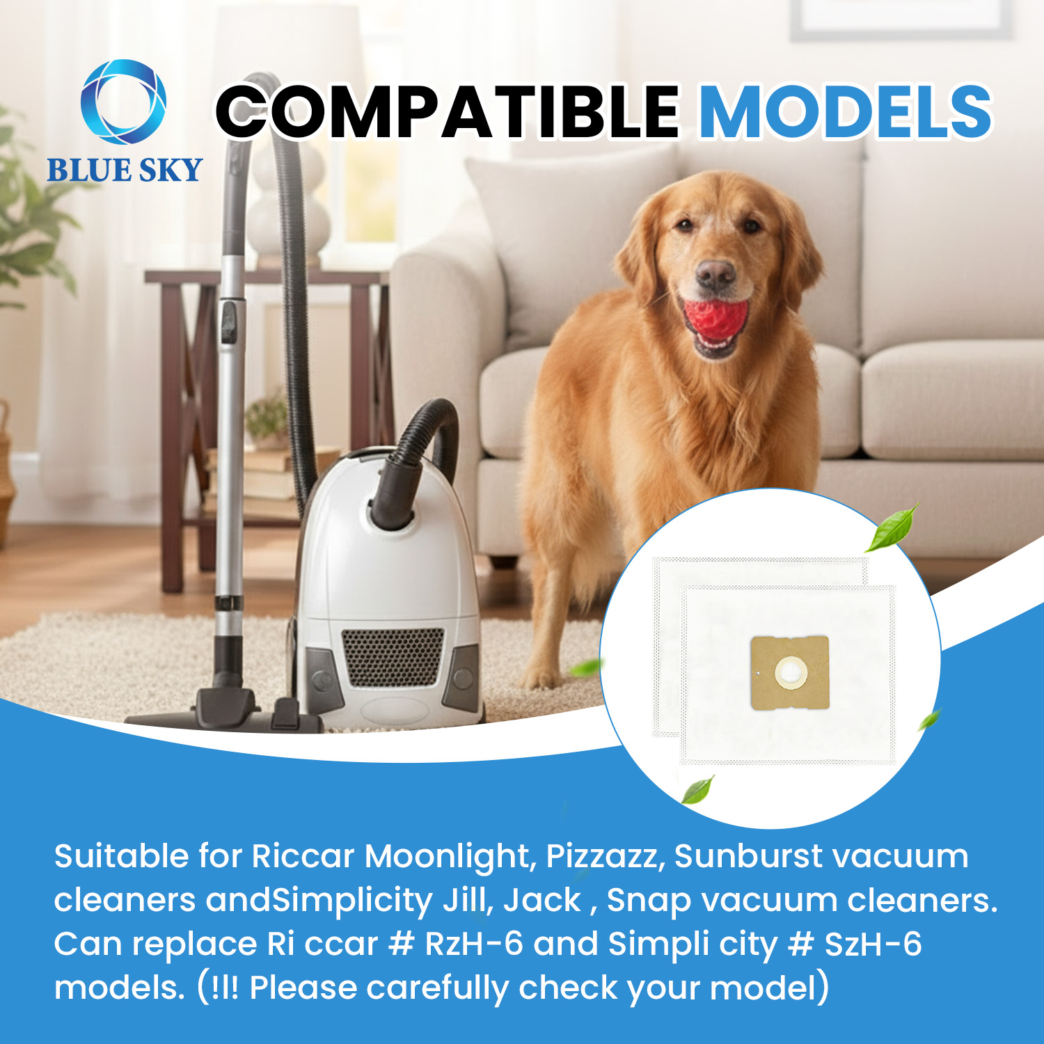 Bolsas de vacío HEPA tipo Z de repuesto para Moonlight Pizzazz Sunburst Jill Jack Snap compatibles con RZH-6 SZH-6
