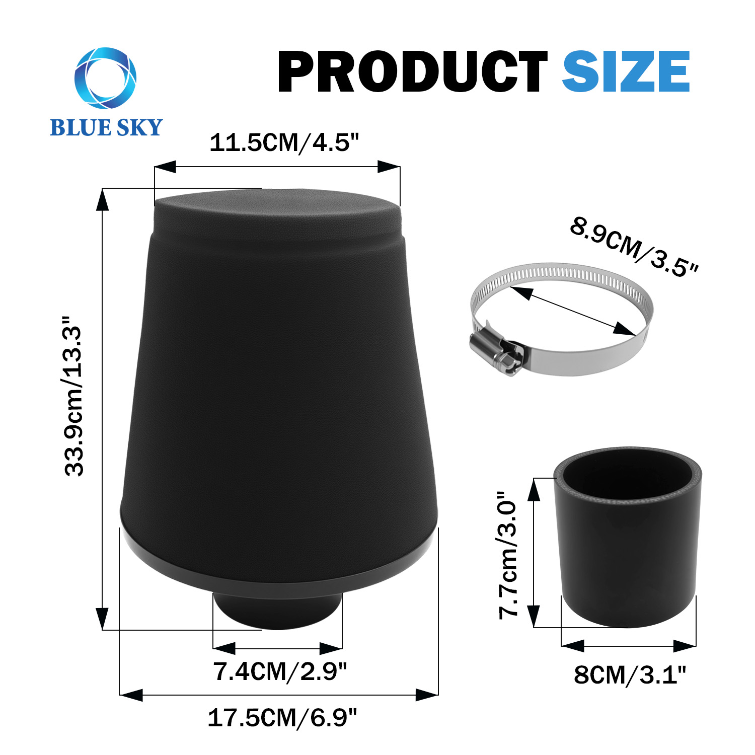 Filtro de aire de automóvil universal de 74 mm, reemplazo de filtro automático personalizado de hongos