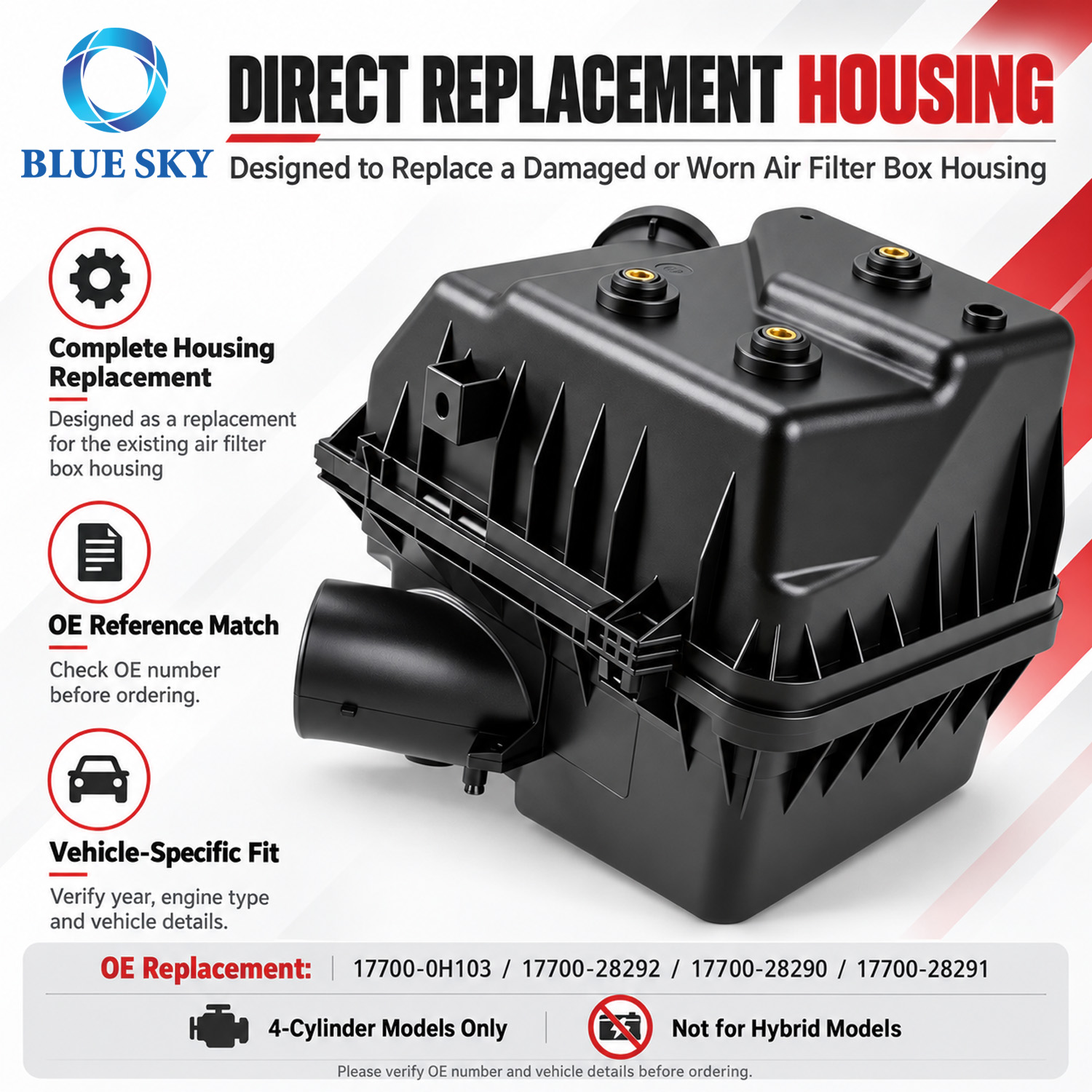 17700-0H103 Caja de filtro de aire compatible con motores de 4 cilindros Toyotas Camry 2007-2011 y Venza 2009-2016