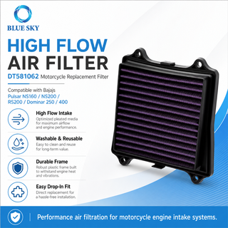Filtro de aire de motocicleta de alto flujo DT581062 compatible con Bajajs Rouser Pulsar RS200 NS160 NS125 Dominar 250 400