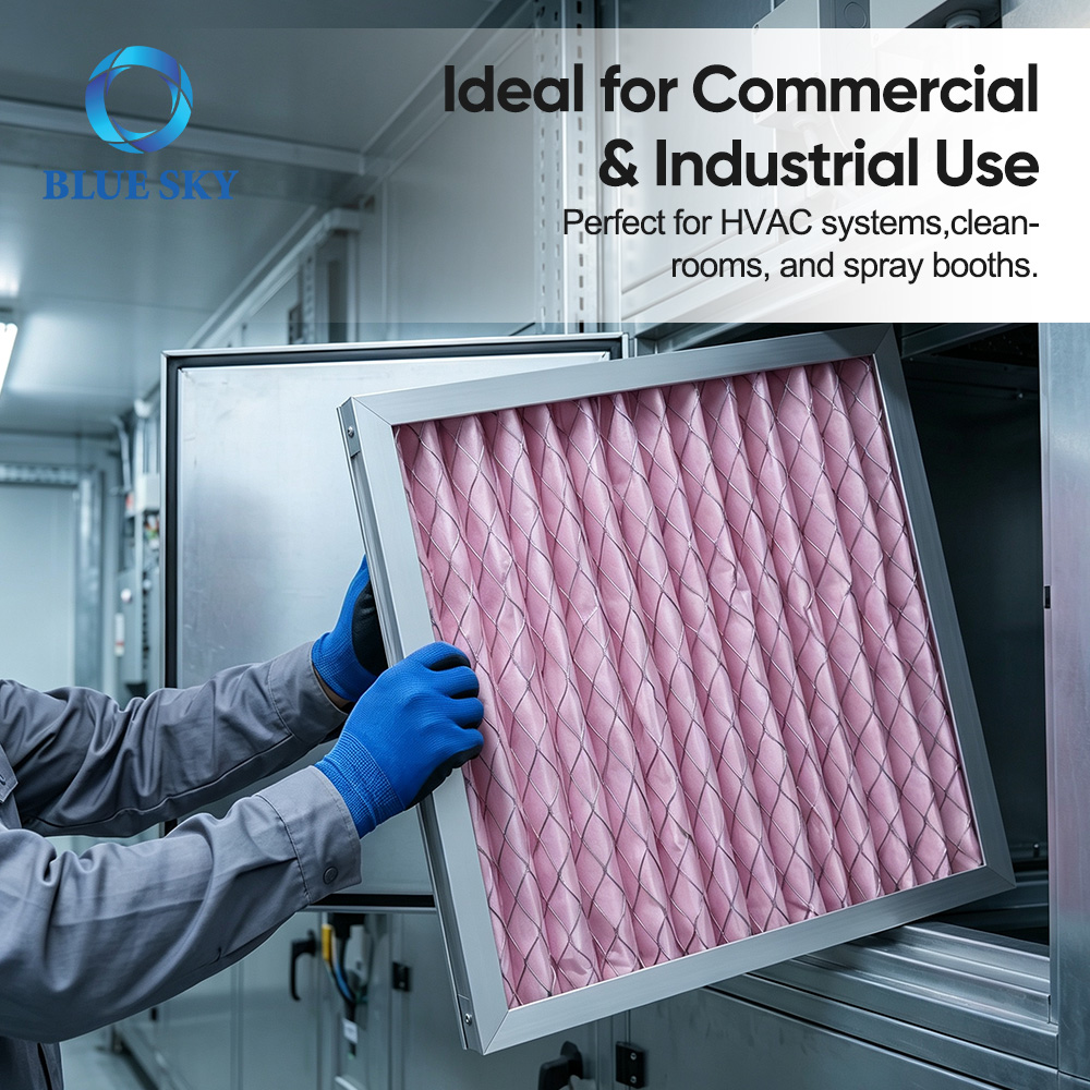 Filtro de aire de panel de fibra sintética plisada con marco de aluminio para sistemas de ventilación HVAC AHU G3 G4 personalizado disponible