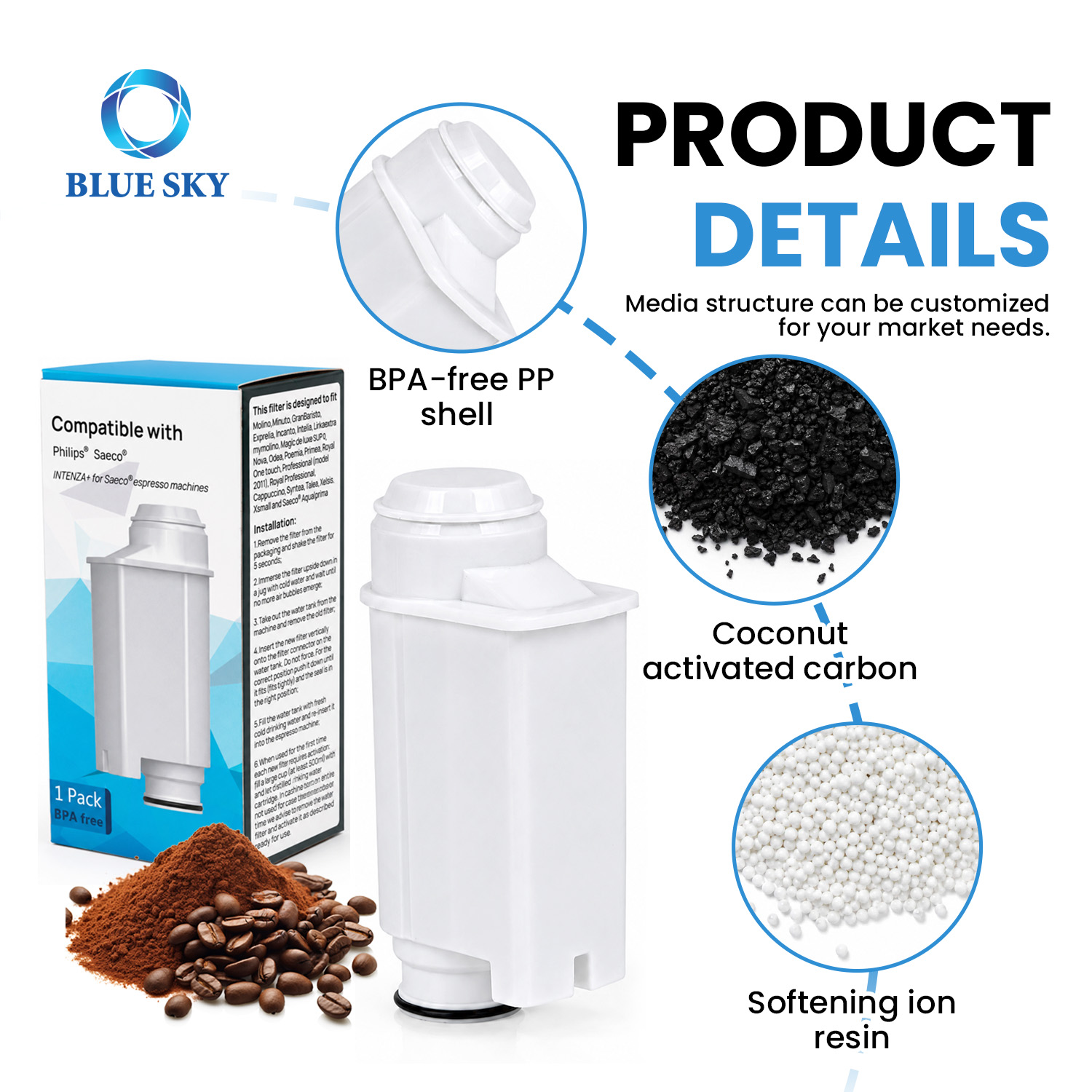Cartucho de filtro de agua de café CA6702 compatible con Philipss Saeco Gaggia