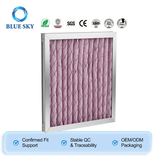 Filtro de aire de panel de fibra sintética plisada con marco de aluminio para sistemas de ventilación HVAC AHU G3 G4 personalizado disponible