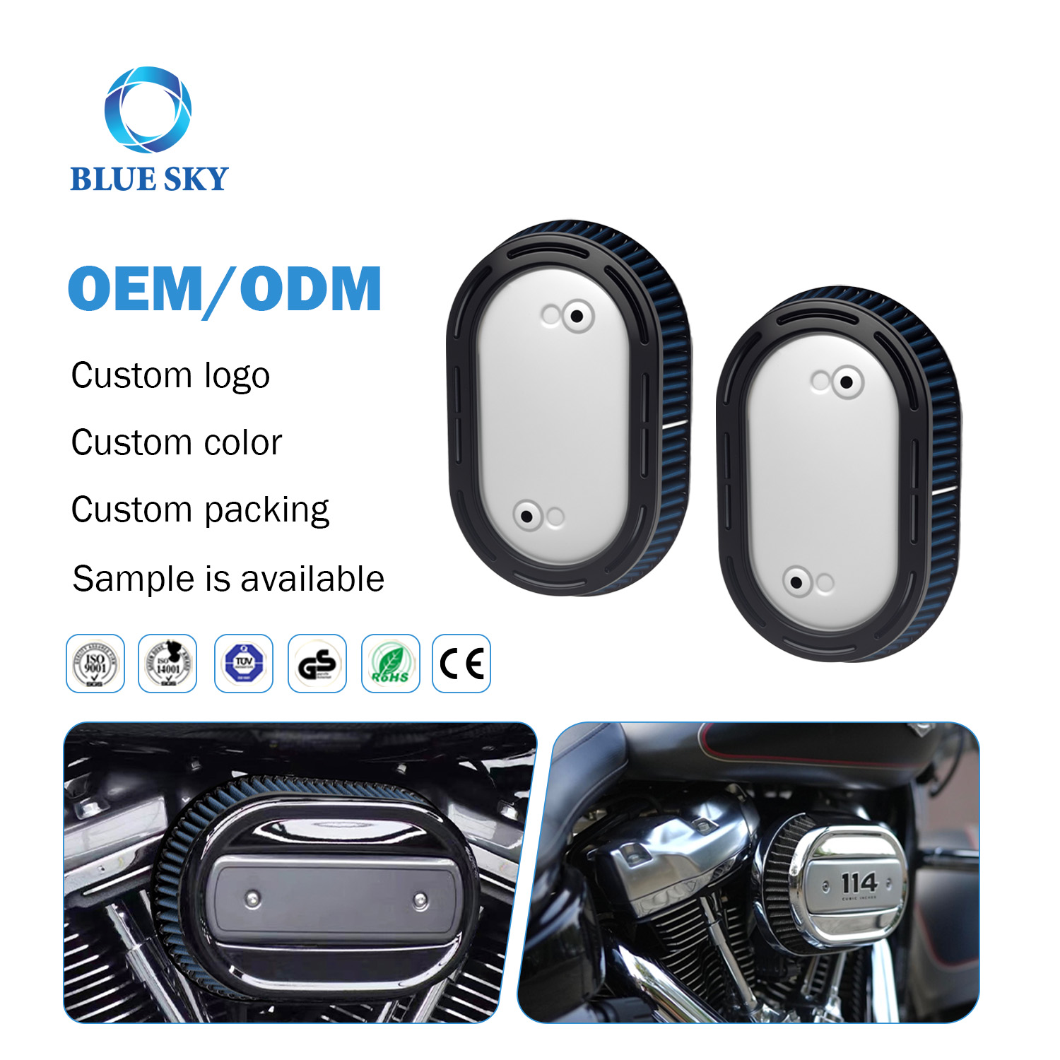 Filtro de aire personalizado para Harley Softail 2018+ Milwaukee Eight 107114 Proveedor de filtros de aire para motocicleta con motor