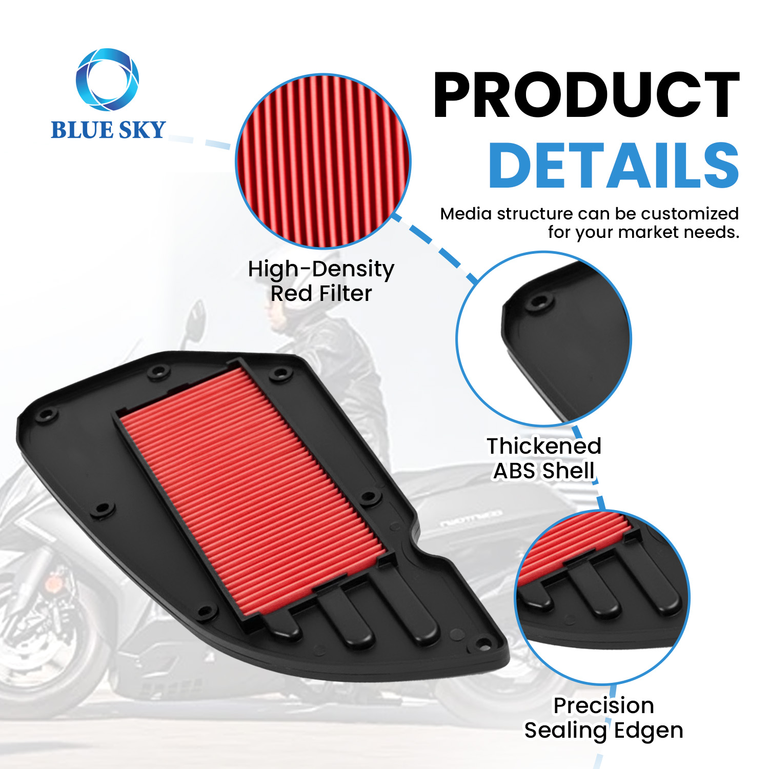 Reemplazo de filtro de aire para motocicleta de alto flujo para filtro de entrada de aire del motor KYMCO Downtown 300/300i/350/350i