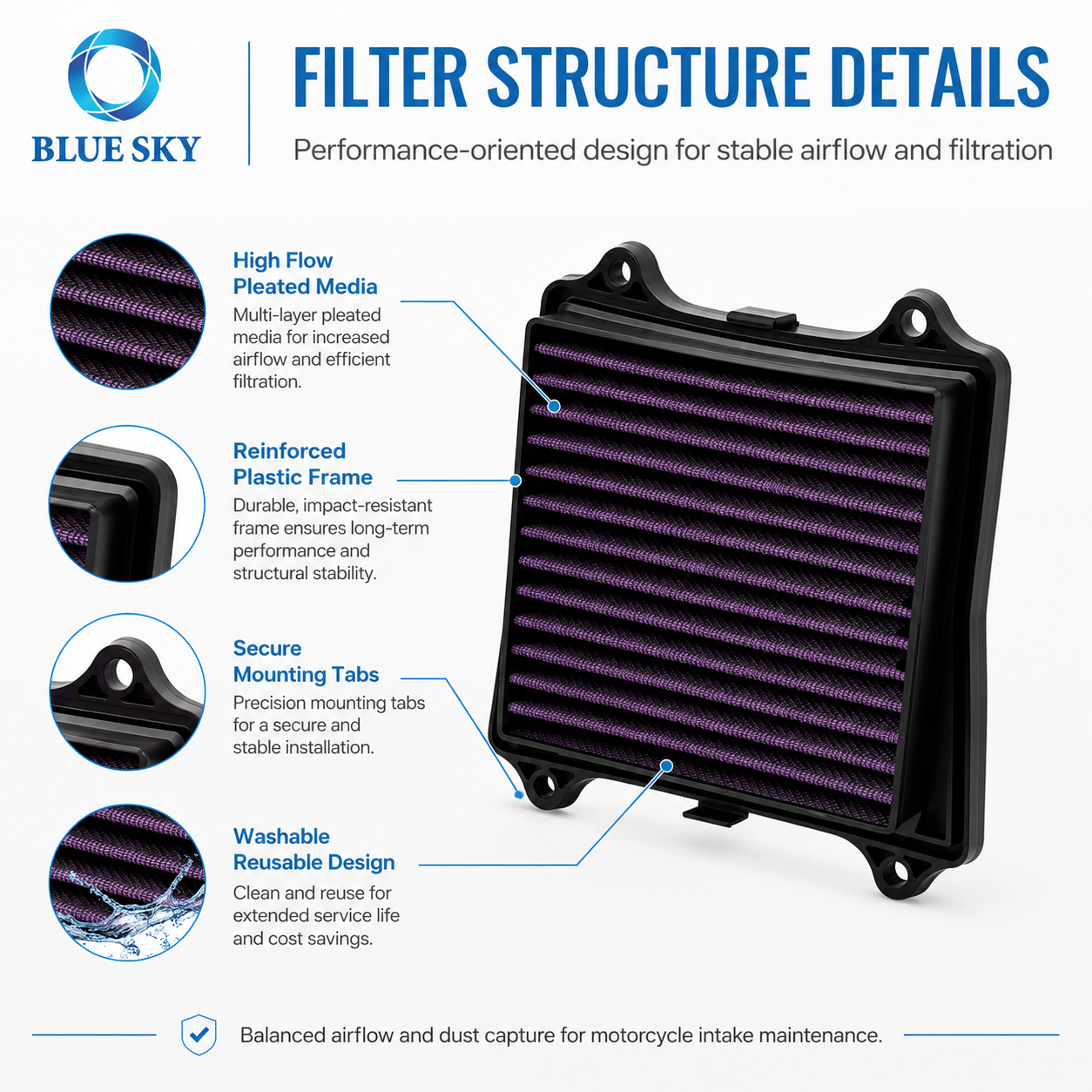 Filtro de aire de motocicleta de alto flujo DT581062 compatible con Bajajs Rouser Pulsar RS200 NS160 NS125 Dominar 250 400