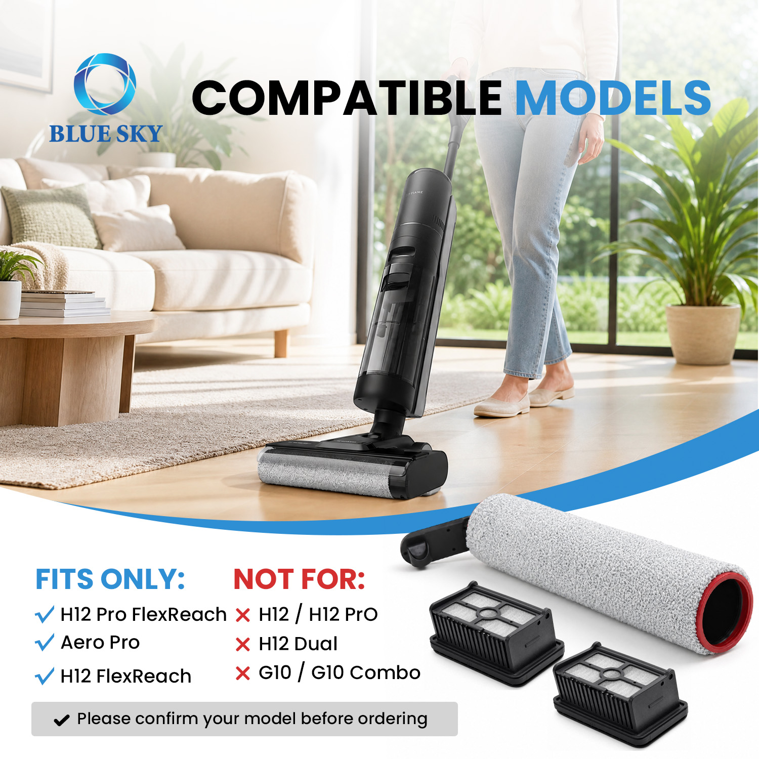 Kit de cepillo giratorio y filtro HEPA compatible con aspiradoras en seco y húmedo Dreames H12 Pro FlexReach H12 Pro FlexLite