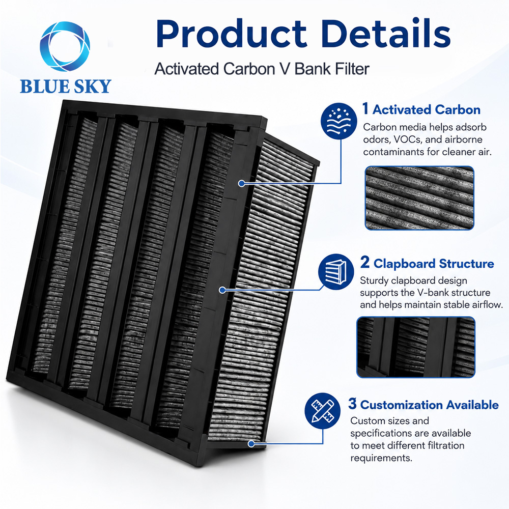 Filtro de aire de carbón activado V-Bank para HVAC y AHU personalizado disponible