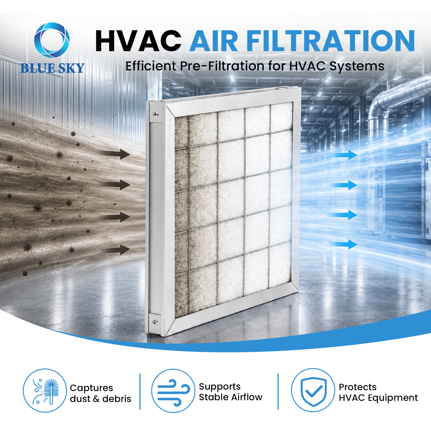 Prefiltro de panel plano con marco de aluminio para HVAC