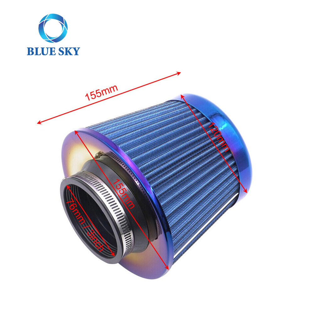 Bluesky Universal Motor de coche Filtro de aire modificado 3 'pulgadas 76 mm Alto flujo de aire frío Ram corto Filtro de admisión de automóvil