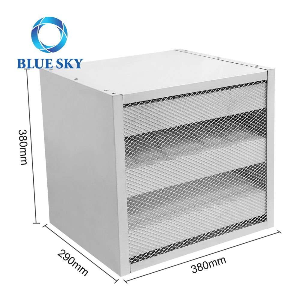 Caja de marco de aluminio de alta eficiencia con banco en V de 380x380x290mm, aire acondicionado de ventilación, filtro HEPA de flujo de aire laminar HVAC