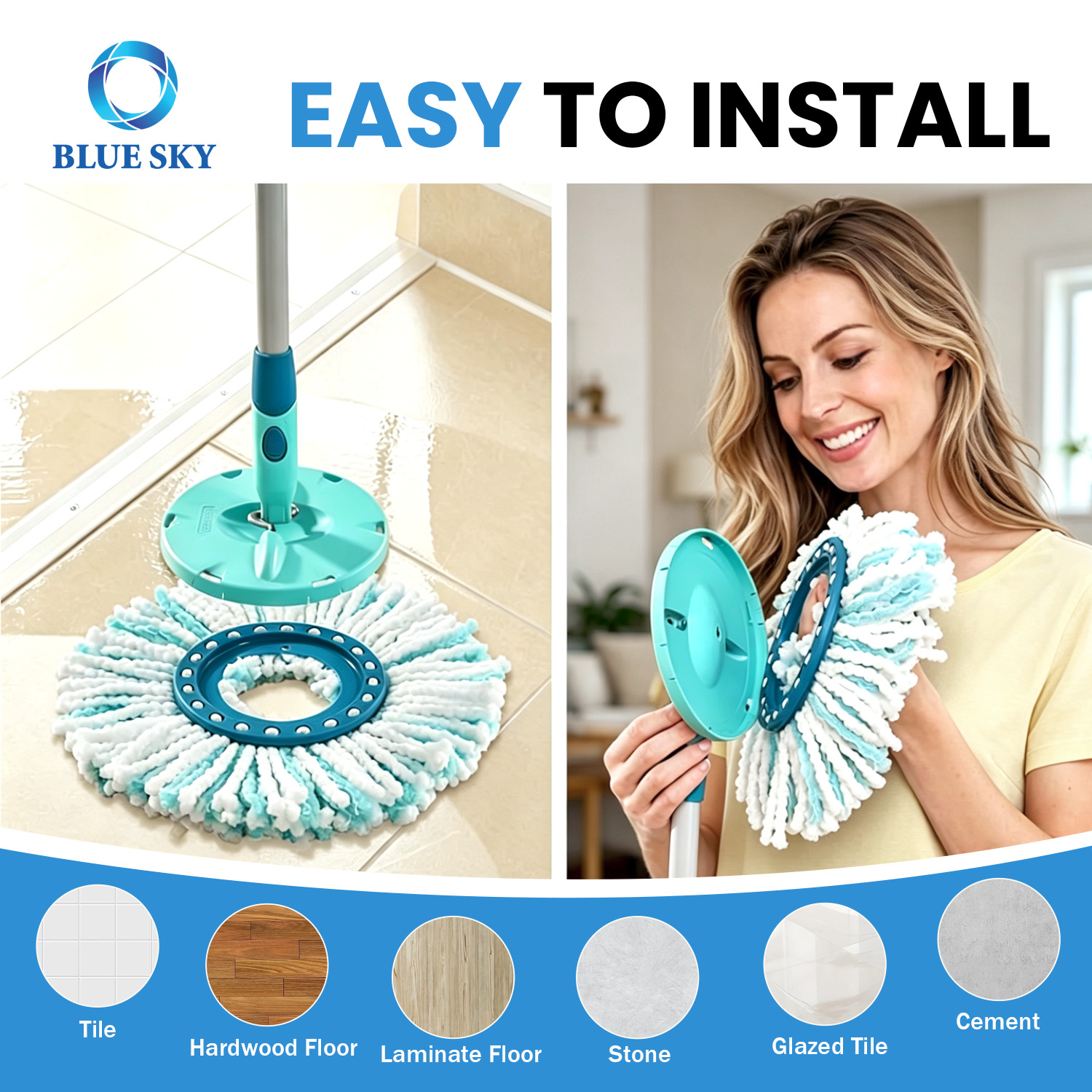 Reemplazo de cabezal de trapeador de microfibra redondo para trapeador de disco giratorio limpio Leifheit M - Recambio de trapeador para limpieza de pisos de 2 fibras personalizado disponible
