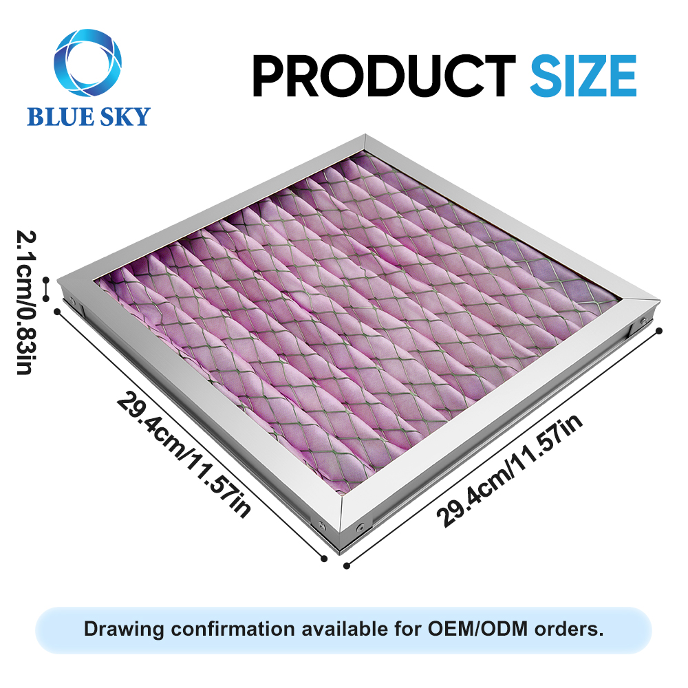 Filtro de aire de panel de fibra sintética plisada con marco de aluminio para sistemas de ventilación HVAC AHU G3 G4 personalizado disponible