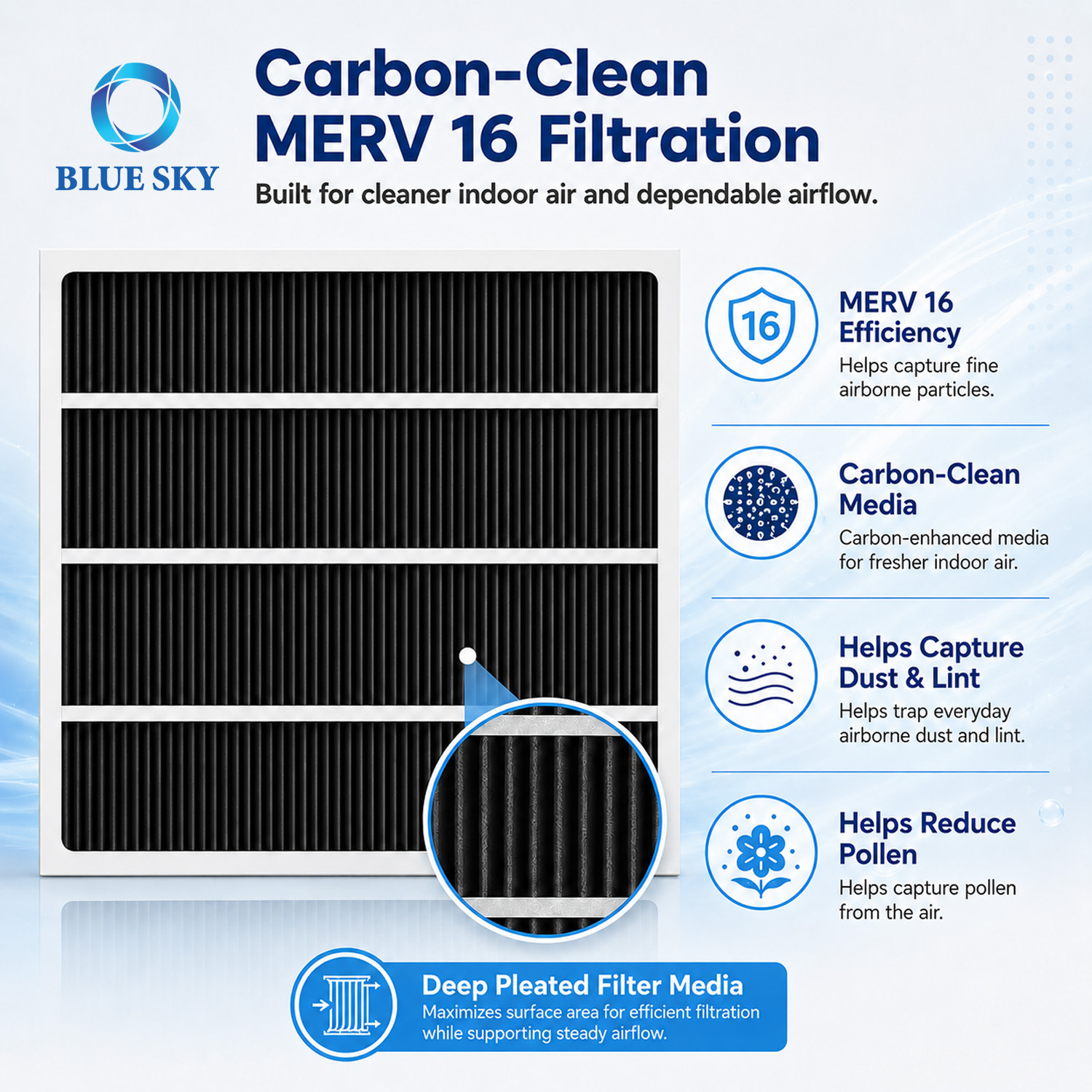 Filtro de aire plisado MERV 16 HVAC 20x25x5 compatible con el sistema de horno Lennox X6675 HCC20-28