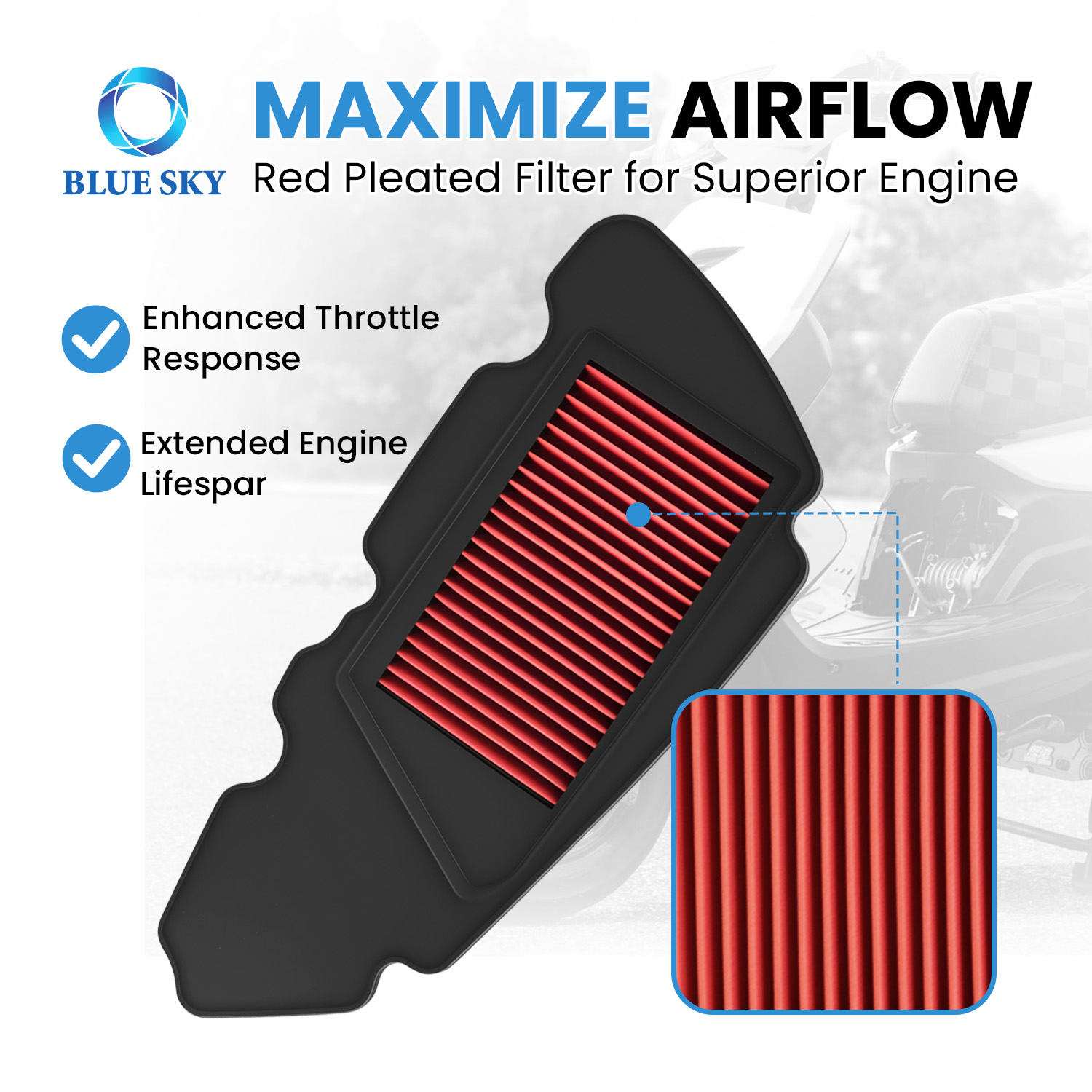 Filtro de aire reutilizable de alto flujo para motocicleta A417 para Yamahas RSZ 100cc limpiador para admisión reemplazo personalizado disponible